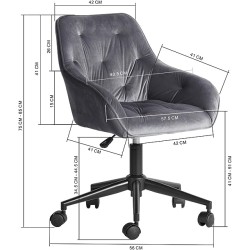 FurnitureR Silla de Trabajo con Brazo de Tela de Terciopelo de Estilo Scandinavian, Altura Ajustable, Patas de Hierro Gris