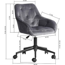 FurnitureR Silla de Trabajo con Brazo de Tela de Terciopelo de Estilo Scandinavian, Altura Ajustable, Patas de Hierro Gris