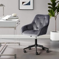 FurnitureR Silla de Trabajo con Brazo de Tela de Terciopelo de Estilo Scandinavian, Altura Ajustable, Patas de Hierro Gris