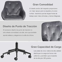 FurnitureR Silla de Trabajo con Brazo de Tela de Terciopelo de Estilo Scandinavian, Altura Ajustable, Patas de Hierro Gris