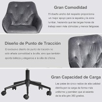 FurnitureR Silla de Trabajo con Brazo de Tela de Terciopelo de Estilo Scandinavian, Altura Ajustable, Patas de Hierro Gris
