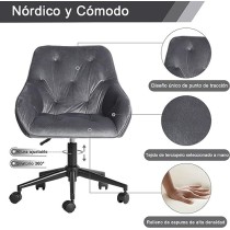 FurnitureR Silla de Trabajo con Brazo de Tela de Terciopelo de Estilo Scandinavian, Altura Ajustable, Patas de Hierro Gris
