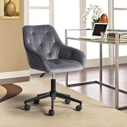 FurnitureR Silla de Trabajo con Brazo de Tela de Terciopelo de Estilo Scandinavian, Altura Ajustable, Patas de Hierro Gris