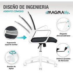 MAGMALIFE Moderna y Elegante, Silla Giratoria con Soporte Lumbar y Cómodos Descansabrazos (Gris Plata)