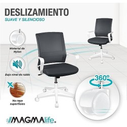 MAGMALIFE Moderna y Elegante, Silla Giratoria con Soporte Lumbar y Cómodos Descansabrazos (Gris Plata)