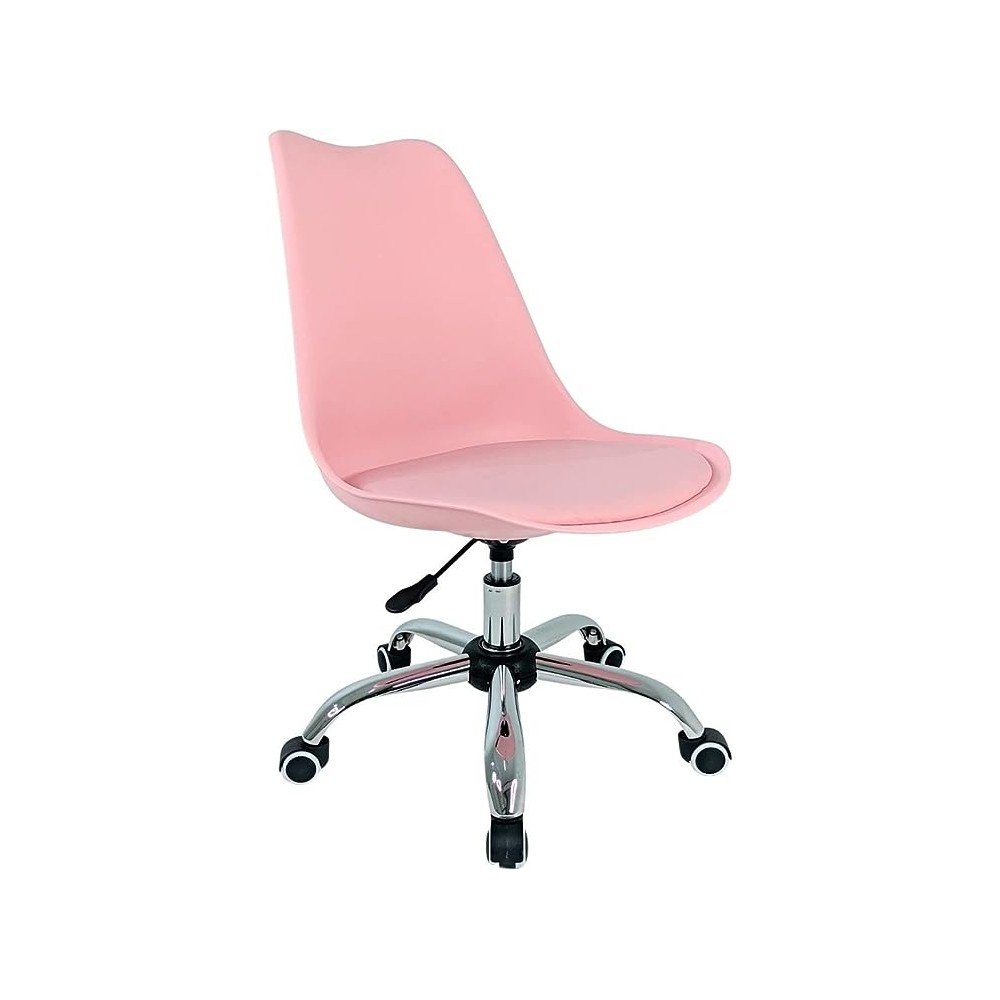 RACK & PACK Silla de Oficina Rosa con Ruedas para Escritorio Moderna con Cojin Silla Escritorio