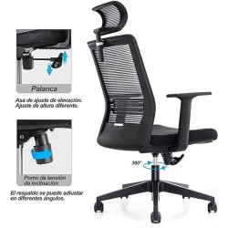 W SINWEDA E3 Silla Oficina ejecutiva con cabecera y Soporte Lumbar Ajustable Silla Gamer sillas para Sala de Juntas (Negro)