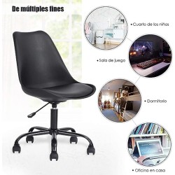 FurnitureR Silla de Oficina de Estilo Nórdico Fácil de Montar Silla de Trabajo Negro