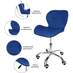 Elle Silla de Oficina Ejecutiva con Ruedas Giratoria para Escritorio Alcochada Altura Ajustable Minimalista (Azul)