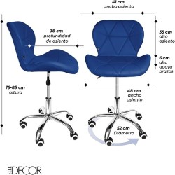 Elle Silla de Oficina Ejecutiva con Ruedas Giratoria para Escritorio Alcochada Altura Ajustable Minimalista (Azul)