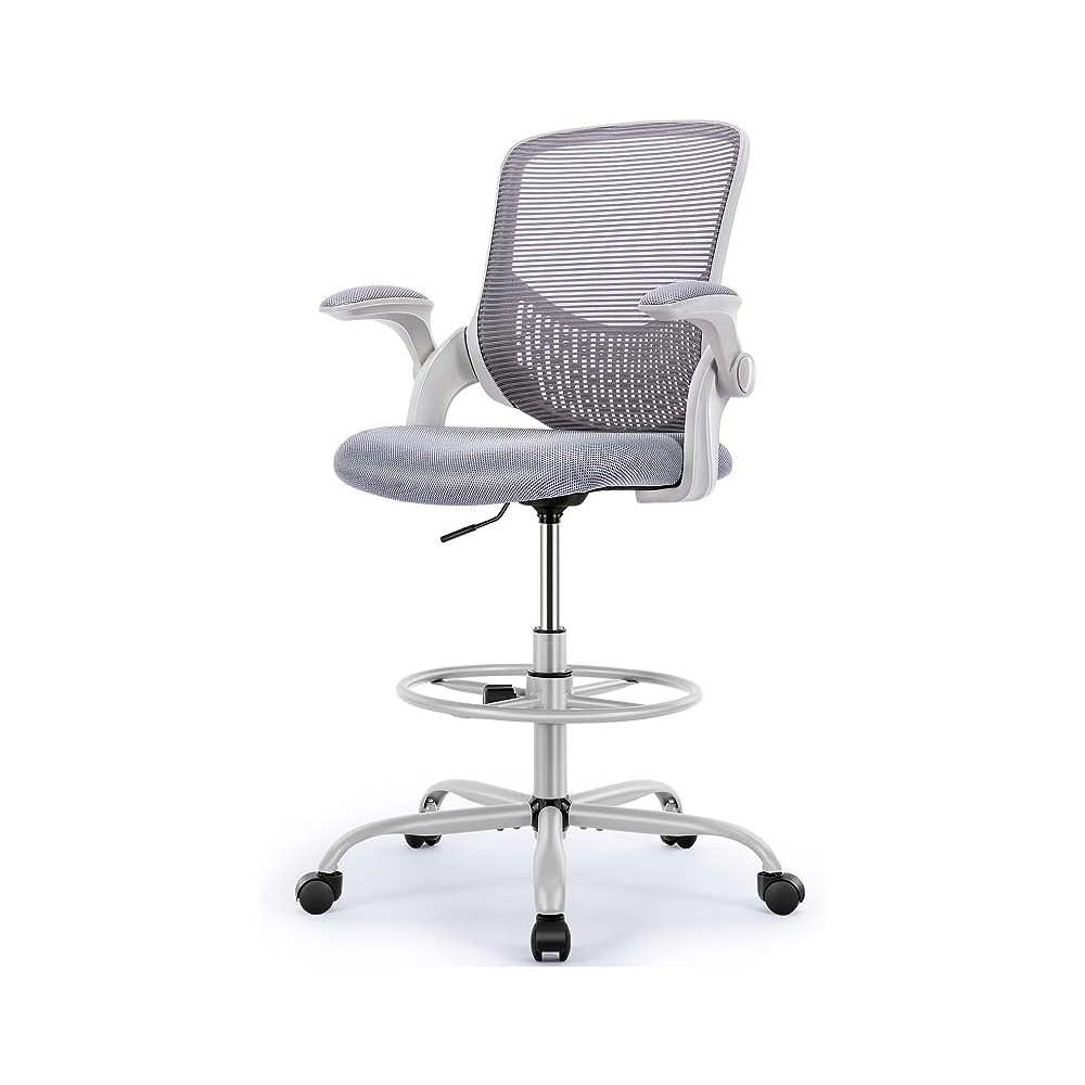SMUG Drafting Silla de Oficina Alta, con reposapiés, Gris Claro