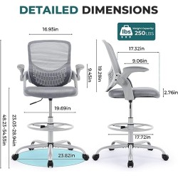 SMUG Drafting Silla de Oficina Alta, con reposapiés, Gris Claro