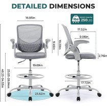 SMUG Drafting Silla de Oficina Alta, con reposapiés, Gris Claro