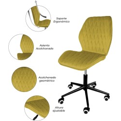 Elle Silla de Escritorio Terciopelo con Ruedas Silla Giratoria Oficina Ejecutiva Escritorio Sala de Estar Salon (Verde)