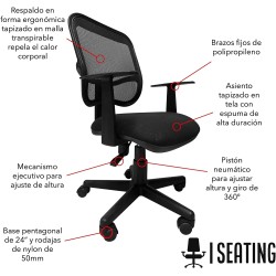 I SEATING Silla Oficina ejecutiva con Soporte en Respaldo para Escritorio para computadora Negra Silla Gamer