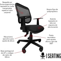 I SEATING Silla Oficina ejecutiva con Soporte en Respaldo para Escritorio para computadora Negra Silla Gamer