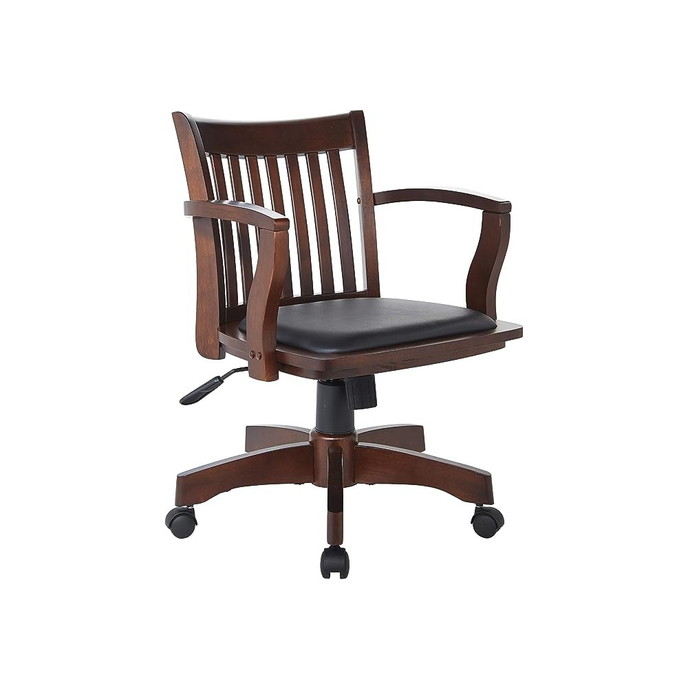 OSP Home Furnishings Silla de computadora de Madera de Lujo con Asiento Acolchado, Acabado Espresso y Vinilo Negro