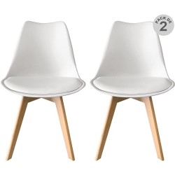 Begônia Home & Deco Set De 2 Sillas Begônia Alcolchonadas Tulip Patas De Madera Sillas Comedor Muebles para Cocina (Blanco)