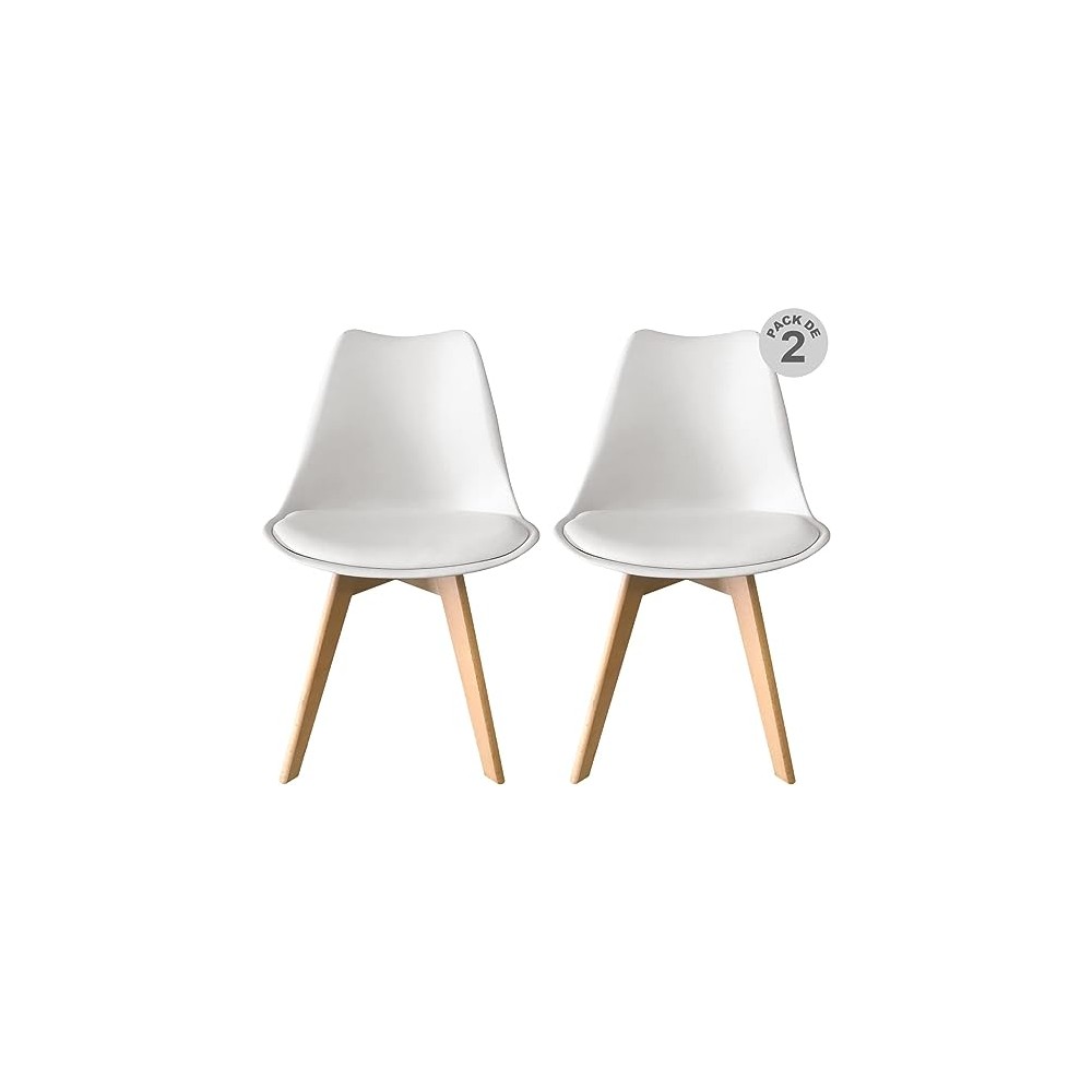 Begônia Home & Deco Set De 2 Sillas Begônia Alcolchonadas Tulip Patas De Madera Sillas Comedor Muebles para Cocina (Blanco)