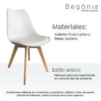 Begônia Home & Deco Set De 2 Sillas Begônia Alcolchonadas Tulip Patas De Madera Sillas Comedor Muebles para Cocina (Blanco)