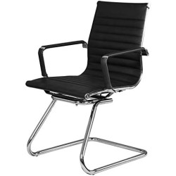 OFIK Silla de Visita de Piel Sintética con Estructura Cromada Tipo Trineo Silla para Área de Visitas Modelo Vista