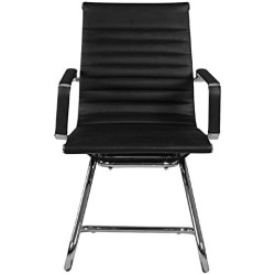 OFIK Silla de Visita de Piel Sintética con Estructura Cromada Tipo Trineo Silla para Área de Visitas Modelo Vista