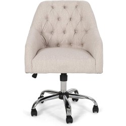 Great Deal Furniture Uriel - Silla de Oficina con Base giratoria, Color Beige y Plateado