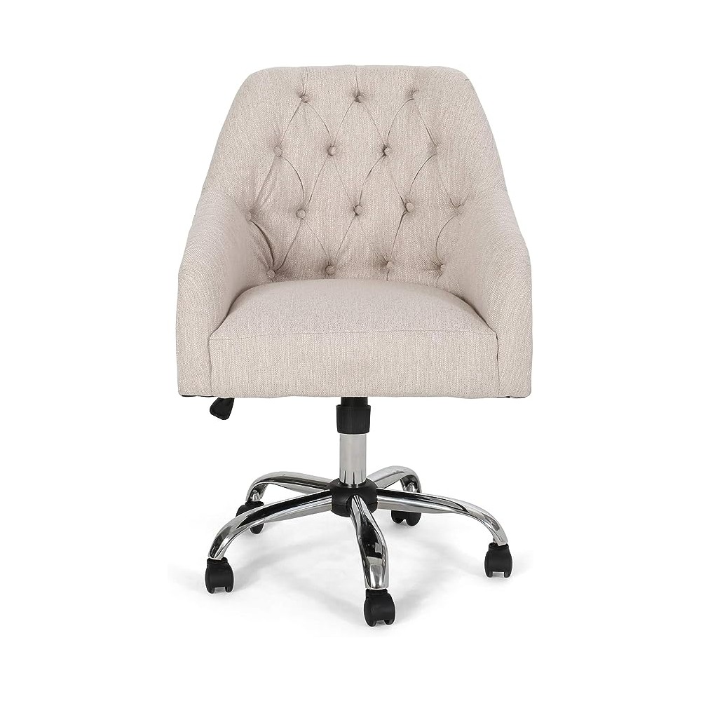 Great Deal Furniture Uriel - Silla de Oficina con Base giratoria, Color Beige y Plateado