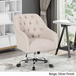 Great Deal Furniture Uriel - Silla de Oficina con Base giratoria, Color Beige y Plateado