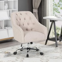 Great Deal Furniture Uriel - Silla de Oficina con Base giratoria, Color Beige y Plateado
