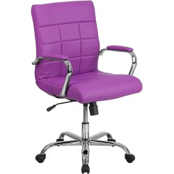 Flash Furniture Mid-Back Purple Vinyl Executive Swivel Chair with Chrome Base and Arms