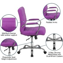 Flash Furniture Mid-Back Purple Vinyl Executive Swivel Chair with Chrome Base and Arms