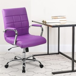 Flash Furniture Mid-Back Purple Vinyl Executive Swivel Chair with Chrome Base and Arms