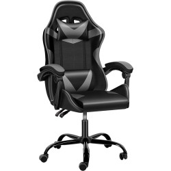Simple Deluxe Respaldo y Asiento de Altura Ajustable, Giratorio, Silla de Videojuegos ergonómica, sin reposapiés, Negro/Gris