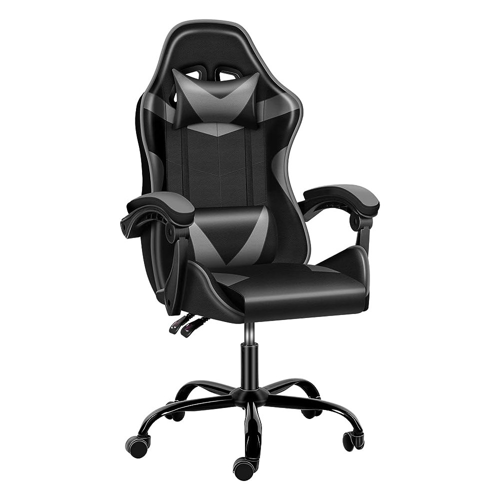 Simple Deluxe Respaldo y Asiento de Altura Ajustable, Giratorio, Silla de Videojuegos ergonómica, sin reposapiés, Negro/Gris