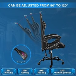 Simple Deluxe Respaldo y Asiento de Altura Ajustable, Giratorio, Silla de Videojuegos ergonómica, sin reposapiés, Negro/Gris