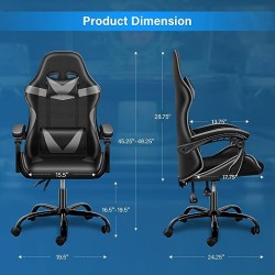 Simple Deluxe Respaldo y Asiento de Altura Ajustable, Giratorio, Silla de Videojuegos ergonómica, sin reposapiés, Negro/Gris