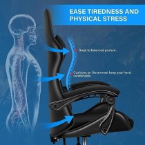 Simple Deluxe Respaldo y Asiento de Altura Ajustable, Giratorio, Silla de Videojuegos ergonómica, sin reposapiés, Negro/Gris