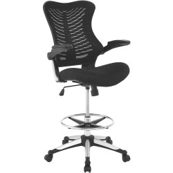 Modway Charge Drafting Chair In Black - Reception Desk Chair - Tall Office Chair For Adjustable Standing Desks