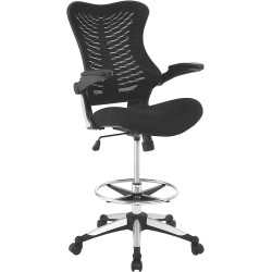 Modway Charge Drafting Chair In Black - Reception Desk Chair - Tall Office Chair For Adjustable Standing Desks