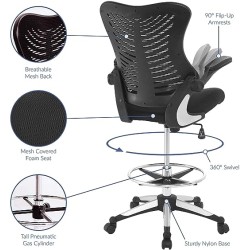 Modway Charge Drafting Chair In Black - Reception Desk Chair - Tall Office Chair For Adjustable Standing Desks