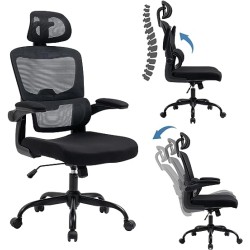 HOMEMAKE FURNITURE Silla Oficina ergonómica de Respaldo Alto con Soporte Lumbar Ajustable Altura reclinable descansabrazos Negro