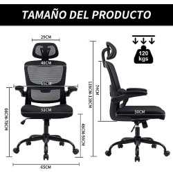 HOMEMAKE FURNITURE Silla Oficina ergonómica de Respaldo Alto con Soporte Lumbar Ajustable Altura reclinable descansabrazos Negro
