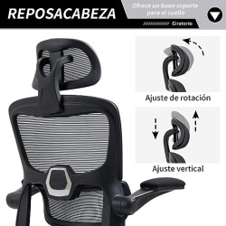 HOMEMAKE FURNITURE Silla Oficina ergonómica de Respaldo Alto con Soporte Lumbar Ajustable Altura reclinable descansabrazos Negro