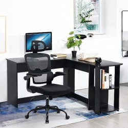 HOMEMAKE FURNITURE Silla Oficina ergonómica de Respaldo Alto con Soporte Lumbar Ajustable Altura reclinable descansabrazos Negro