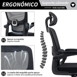 HOMEMAKE FURNITURE Silla Oficina ergonómica de Respaldo Alto con Soporte Lumbar Ajustable Altura reclinable descansabrazos Negro