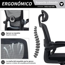 HOMEMAKE FURNITURE Silla Oficina ergonómica de Respaldo Alto con Soporte Lumbar Ajustable Altura reclinable descansabrazos Negro