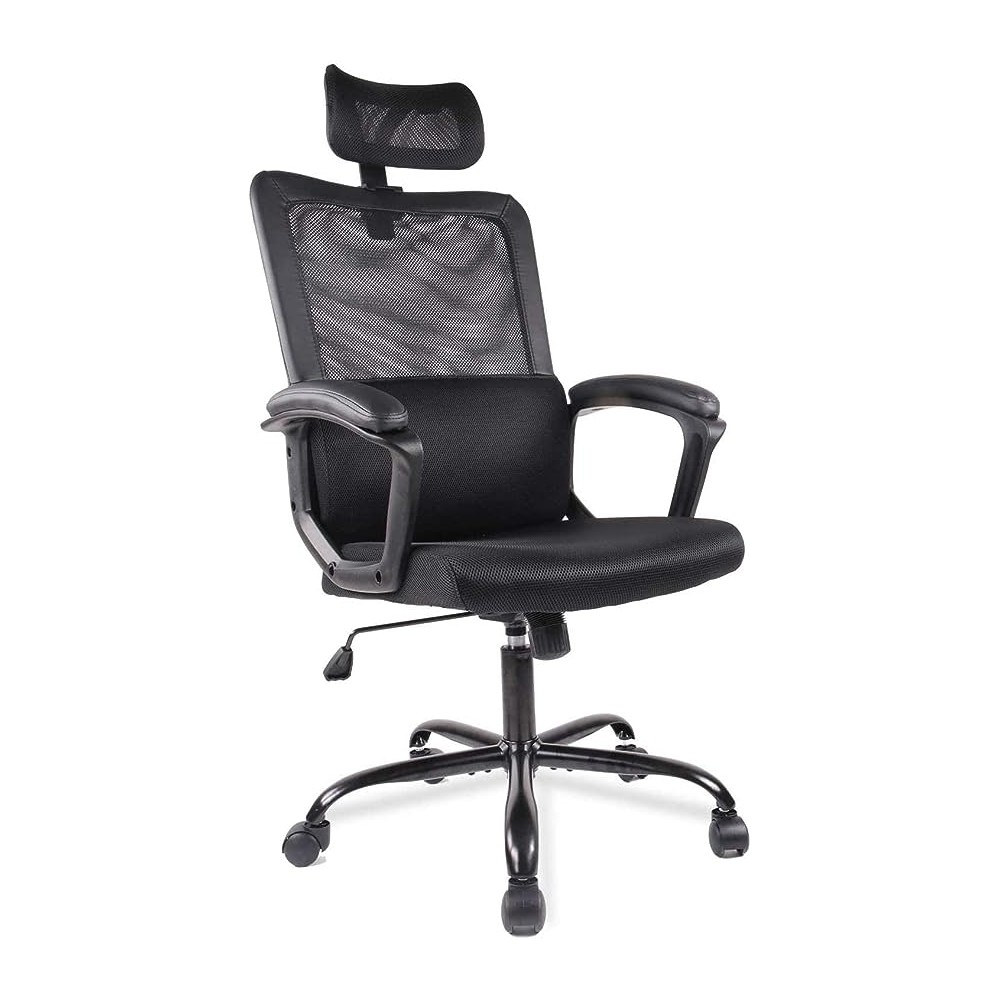 Silla de Oficina, Silla ergonómica de Malla para computadora con Soporte Lumbar, reposacabezas Ajustable (Negro)