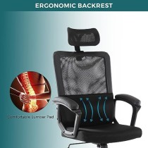 Silla de Oficina, Silla ergonómica de Malla para computadora con Soporte Lumbar, reposacabezas Ajustable (Negro)