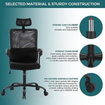Silla de Oficina, Silla ergonómica de Malla para computadora con Soporte Lumbar, reposacabezas Ajustable (Negro)